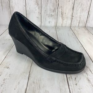 Nine West Black Suede Leather Loafer Wedges Heels Shoes Women’s Size 7